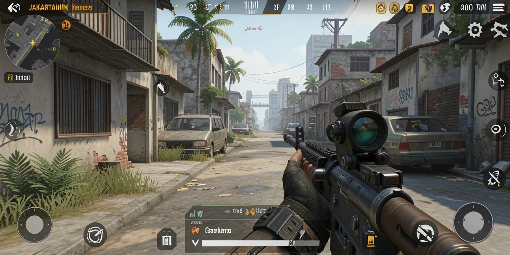 Screenshot gameplay JAKARTAWIN menampilkan aksi tembak-menembak yang seru.