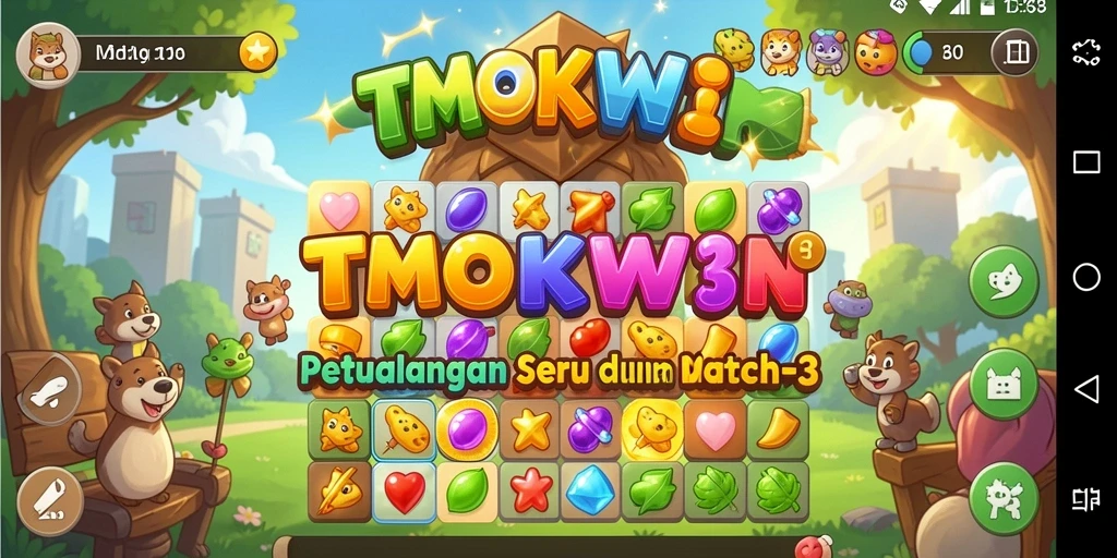 Screenshot gameplay TMOKWIN menampilkan tantangan Match-3 yang seru.